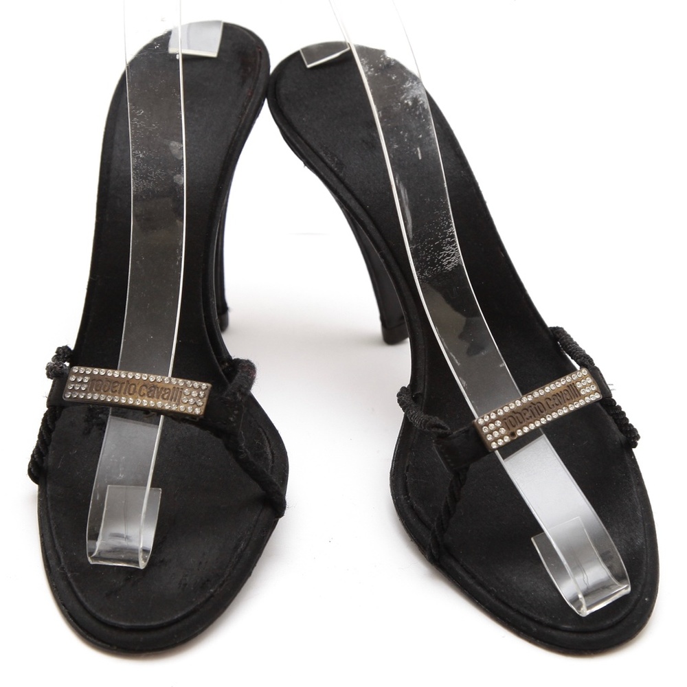 Roberto Cavalli Black Sandals with Silver Accents